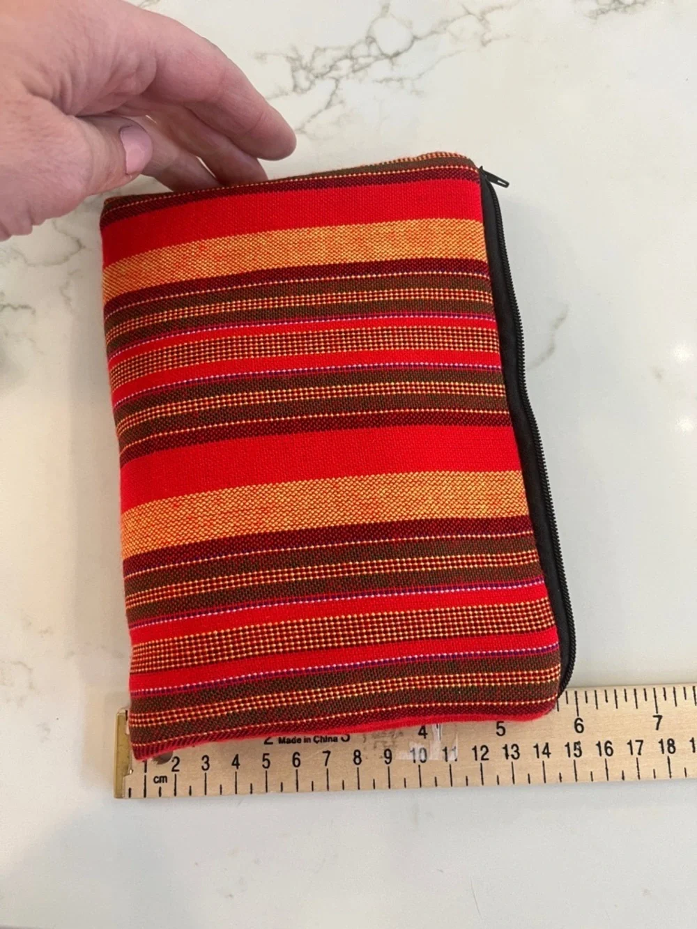 Striped Red & Orange Zip Pouch - Women's Bag